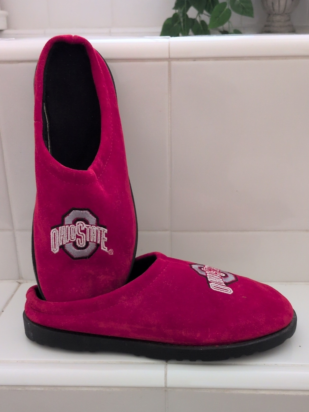 Men's Hush Puppies Red Suede Ohio State Logo Slip-Ons